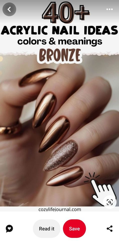 Copper Nail Color, Bronze Nails Designs, Acrylic Nail Colors, Copper Nails Designs, Colors And Their Meanings, Creative Nail Ideas, Brown Nail Art, Bronze Nails, Brown Nails Design