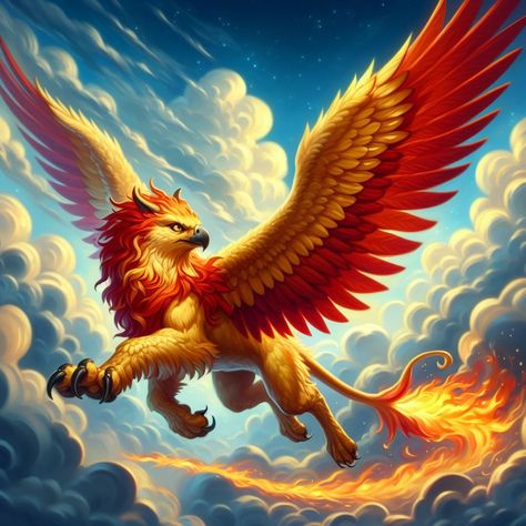 Fire Griffin, Fire Druid, Fantasy Animals, Character Ideas, World Of Warcraft, Fantasy Creatures, Fantasy Art, Neon, Queen