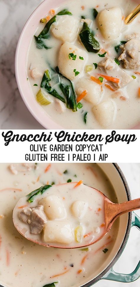 Gnocchi Chicken Soup, Gnocchi Chicken, Soup Olive Garden, Olive Garden Pasta, Olive Garden Copycat, Dairy Free Soup, Paleo Soup, Chicken Gnocchi Soup, Pasta Fagioli