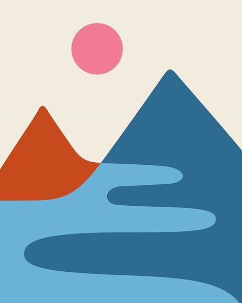 Landscape Drawing Easy, Simple Landscape, Geometric Mountain, Mountain Illustration, Posca Marker, Layered Art, Mountains Landscape, Abstract Geometric Art, Simple Illustration