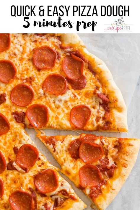 This Quick and Easy Pizza Dough requires just 5 minutes of prep time! Top with your favorite toppings, bake and you can have homemade pizza in 30 minutes! #pizza #recipe #recipes #recipeoftheday #dinner #dinnerrecipes | quick pizza dough | yeast pizza dough | yeast dough | easy dinner ideas Pizza Dough Yeast, Pizza Recipes Videos, Pizza Recipes Vegetarian, Quick Easy Pizza Dough, Cheese Pizza Recipes, Quick And Easy Pizza Dough, Quick Pizza Recipes, Pizza Dough Recipe Quick, Yeast Pizza Dough