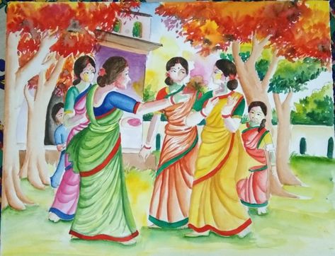 Holi Scene Drawing, Subject Drawing, Holi Drawing, Drawing Composition, Figure Composition, Figures Drawing, Memory Drawing, Easy Cartoon, Ganesha Drawing