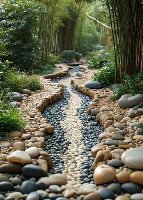 25 Gorgeous River Rock Edging Ideas That Transform Your Landscape 37 River Rock Yard Ideas, Rip Rap Landscaping, River Rock Edging, Rock Edging, Black River Rock, Rock Yard, Landscaping Rock, River Rock Garden, Rock Bed