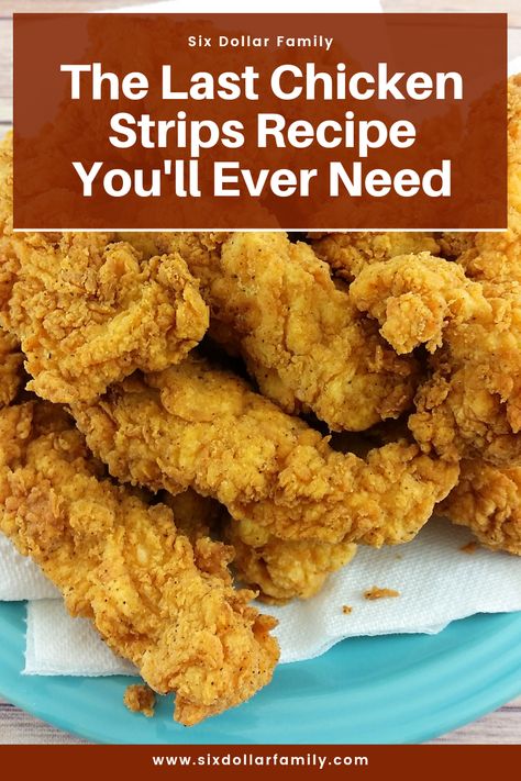 Frozen chicken strips are usually tasteless and expensive. Make them at home with this homemade chicken strips recipe. It's the last recipe you will EVER need! Chicken Express Tenders Recipe, Homemade Chicken Strips Baked, Best Homemade Chicken Tenders, Raisin Canes Chicken Strips Recipe, Baked Chicken Strips Oven Easy, Best Chicken Strips Recipe, Homemade Chicken Strips In Air Fryer, Tyson Chicken Strips Recipes, Chicken Strip Recipes Fried