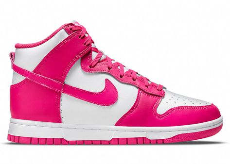 Women's Nike Dunk High Sneakers in White/Pink Prime. Dunk High Pink Prime, Nike Rosa, Buty Marki Nike, Boty Nike, Nike Dunk High, Dunk High, Nike Sb Dunk, Nike Sb Dunks, Pink Nikes