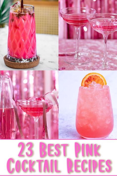 Pink Cocktails Pink Cocktails Vodka, Bachelorette Drinks Recipes, Pink Mixed Drinks, Pink Party Drinks, Pink Alcoholic Drinks, Girls Night Drinks Cocktails, Party Punch Alcohol, Pink Lady Cocktail, Pink Punch Recipes