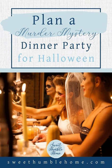 Murder mystery parties let your guests become detectives. We'll walk you through picking the theme, decor, food, and more to throw a killer Halloween party or murder mystery dinner any time of year. #murdermystery, #halloweenparty Mystery Party Food, Mystery Dinner Party, Dinner Party Games, Mystery Parties, Halloween Mystery, Halloween Party Dinner, Mystery Dinner, Dinner Party Themes, Mystery Party