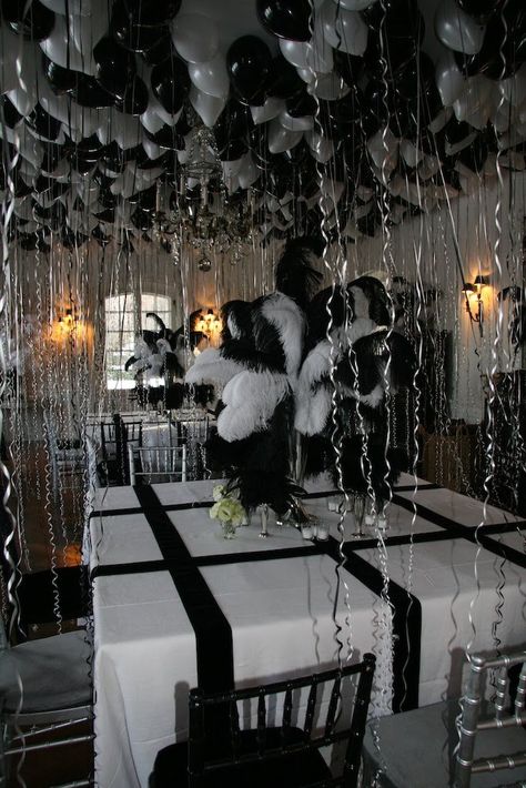 Ober, Onet & Associates: Truman Capote Black and White Themed Party Black Tie Decorations, Black And White Prom Theme, Black Tie Theme Party, Black And White Party Aesthetic, Black And White Masquerade Party, Skeleton Birthday, Black And White Party Decorations, Reputation Tv, White Party Theme