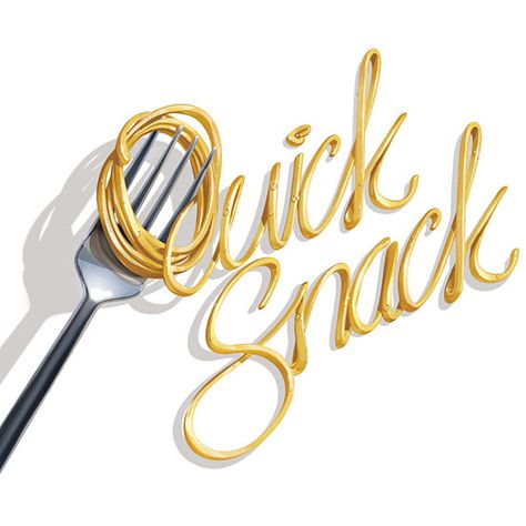 Quick Snack by Sam Hadley (http://www.hadleyart.com/, http://www.slumberbean.bigcartel.com/) Design Taxi, Food Lettering, Food Typography, Inspiration Typographie, 광고 디자인, Typography Love, Quick Snack, 3d Typography, Types Of Lettering