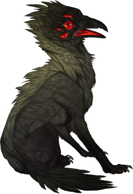 Familiar Wolf Bird Hybrid, Raven Familiar Dnd Art, Wolf Dnd Art, Small Creature Concept Art, Bird Creature Concept Art, Bird Creature Design, Bird Monster Concept Art, Raven Creature, Animal Hybrids Art