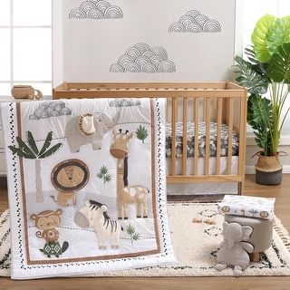 The Peanutshell Organic Cotton Crib Bedding Set for Baby Boys or Girls, Safari Serenity, 4 Pieces - Bed Bath & Beyond - 40419309 Patchwork, Organic Crib Bedding, Crib Comforter, Toddler Mattress, Nursery Accessories, Crib Bedding Set, Nursery Crib, Crib Sets, Nursery Set