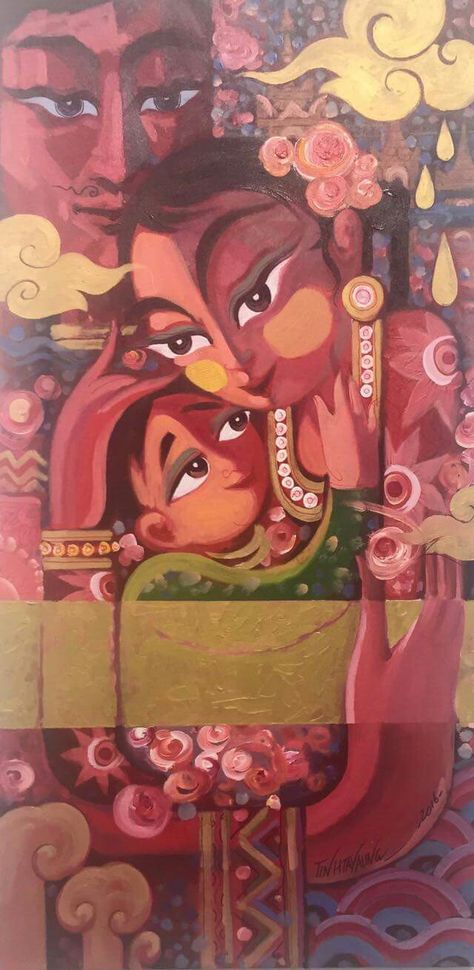 Parents - Tin Htay Aung Painting Ideas On Canvas Mothers Day, Mothers Day Art, Morden Art, Desi Art, Myanmar Art, Day Aesthetic, Mother Art, Parents Day, Painting Ideas On Canvas