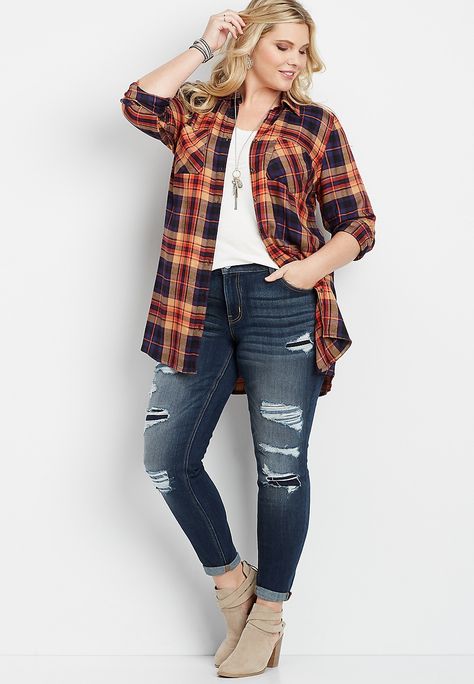 Maurices Style, Plus Size Plaid, Fall Styles, 2023 Fashion, A Plus, Style Board, Tunic Top, Women's Plaid Shirt, Button Downs