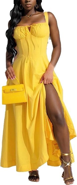 LETSVDO Women's Milkmaid Corset Dress Summer Wide Strap Square Neck Bustier A Line Boho Flowy Casual Maxi Sundress at Amazon Women’s Clothing store Maxi Sundress, Flowy Dress, Amazon Women, Dress Summer, Corset Dress, Wide Straps, Curvy Fashion, Square Neck, Sundress