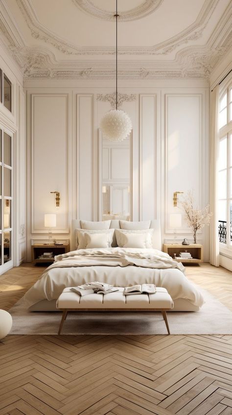 Parisian Chic Bedroom, Parisian Interior Design, Parisian Bedroom, Casa Clean, Parisian Decor, Parisian Interior, Apartment Chic, French Bedroom, White Bed