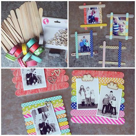 Cadre photo avec des bâtons d'esquimaux Cadre Photo Diy, Polaroid Diy, Photo Diy, Painting Birthday, Diy Photo Frames, Noel Diy, Daycare Activities, Multi Photo, Presents For Friends