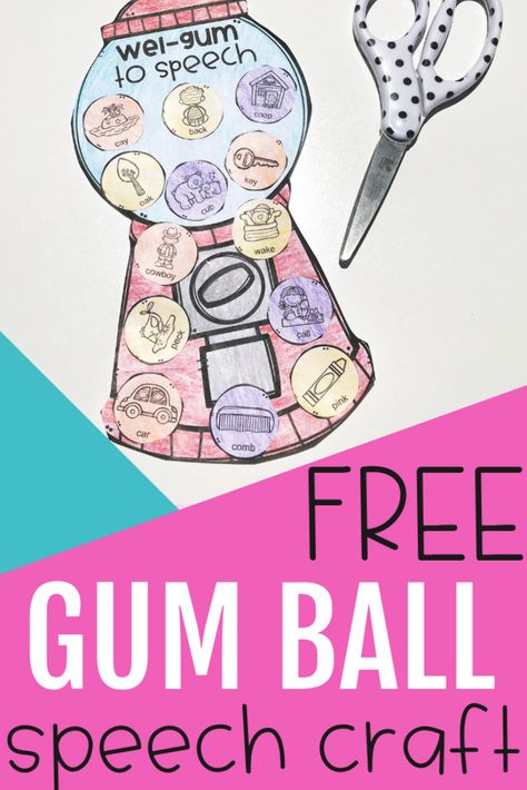 This free gum ball craft is super fun and engaging! Your speech therapy students will love this interactive activity! You can use this craft for door decor, bulletin boards, speech homework, and more! This free packet addresses articulation, irregular plurals, and CVC words. Just enter your first name and email address to gain access to this free activity. #speechtherapy #speechpathology #articulation #languagetherapy Speech Room Decor, Therapy Crafts, Ball Craft, Speech Crafts, Speech Therapy Crafts, Irregular Plurals, Play Therapy Techniques, Speech Therapy Games, Articulation Therapy