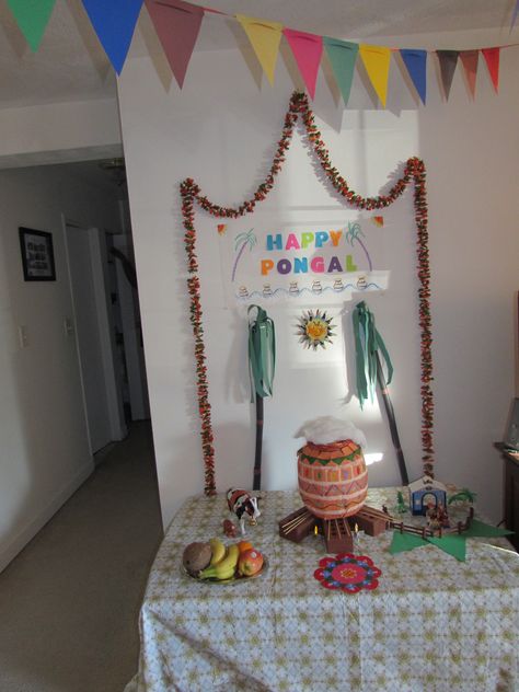 Pongal decorations Pongal Decoration Ideas, Pongal Decoration, Pongal Celebration, Linen Chair Covers, Corkboard Ideas Decor, Happy Pongal, Signature Ideas, Festival Diy, Board Decoration