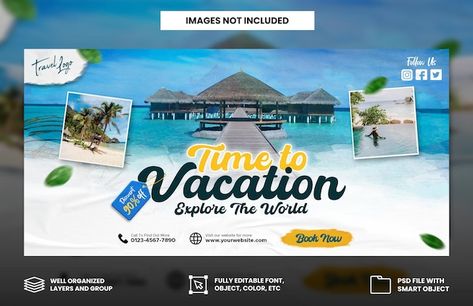 PSD travel agency holiday vacation faceb... | Premium Psd #Freepik #psd Travel Banner Design Ideas, Travel Banner, Social Media Branding Design, Media Branding, Blog Banner, Facebook Cover Template, Fb Covers, Travel Companies, Social Media Branding