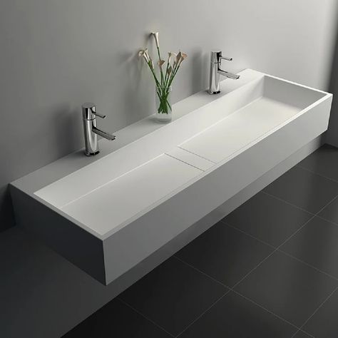 Homary Matte White Resin Rectangular Trough Bathroom Sink | Wayfair Wall Hung Sink, Floating Sink, Casa Clean, Trough Sink, Wall Mounted Sink, Wall Mounted Bathroom Sink, White Sink, Sink Design, Vessel Sink Bathroom