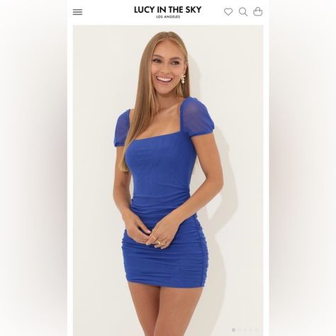 Lucy in the Sky bodycon, mini blue cap sleeve dress, small Haute Couture, Blue Hoco Dress Short, Homecoming Dresses Sleeves, Promotion Dresses, Mitzvah Dresses, Bright Blue Dresses, Cute Formal Dresses, School Dance Dresses, Cute Homecoming Dresses