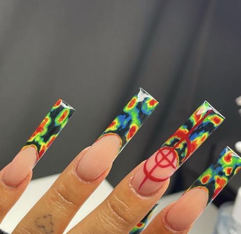 Unique Long Acrylic Nails, Thermal Nail Art, Shroom Nails, Love Drought, Black French Tip Nail, Black French Tip, French Tip Nail Art, Thermal Nails, Come Back To Me