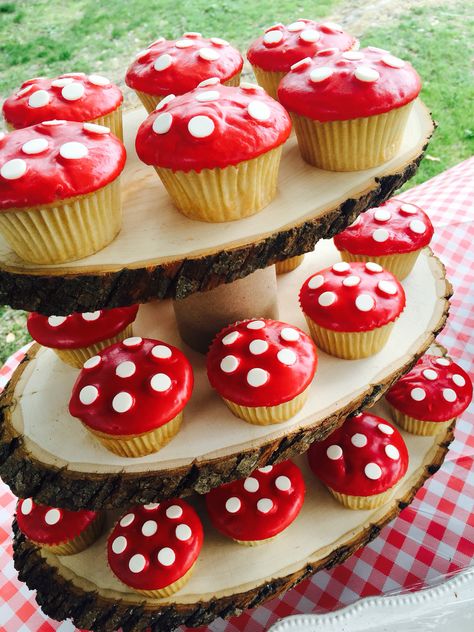 Mushroom Pull Apart Cupcakes, Fairytale Cupcakes Ideas, Mushroom Birthday Decorations, Cupcake Mushroom, Toadstool Cupcakes, Mushroom Cupcake Ideas, Cupcakes Decoration Mushroom, Mushroom Theme Dessert, Mushroom Shaped Dessert