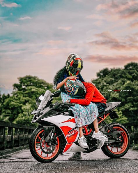 Ktm Bike Couple Photography, Bike Rider Photography, Lr Photo Editing Background Hd, Bike Couple, Cute Love Photos, Baby Photo Editing, Biker Love, Photo To Cartoon, Cute Couples Photography