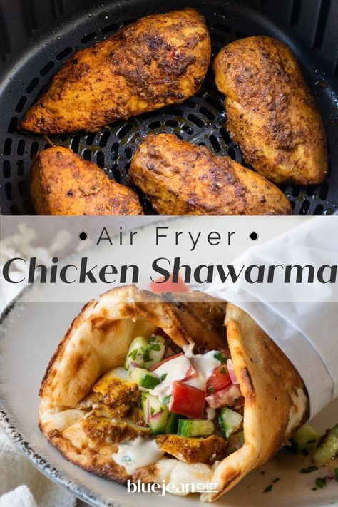 Mediterranean Chicken Shawarma, Naan Bread Wrap Ideas, Greek Chicken Naan Wraps, Air Fried Chicken Wrap, Mediterranean Fried Chicken, Air Fryer Chicken Shwarma, Naan Wrap Recipes, Mediterranean Chicken Sandwich, Chicken Shawarma Air Fryer