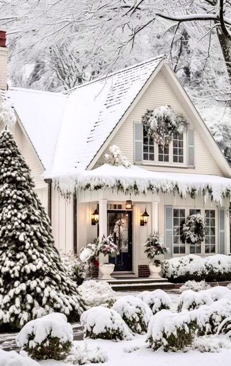 Christmas Farmhouse Exterior, Winter Cabin Exterior, Snow Cabin Aesthetic, Make Christmas Special, Winter House Exterior, Snow House, Storybook Cottage, Winter Cottage, Dream Cottage