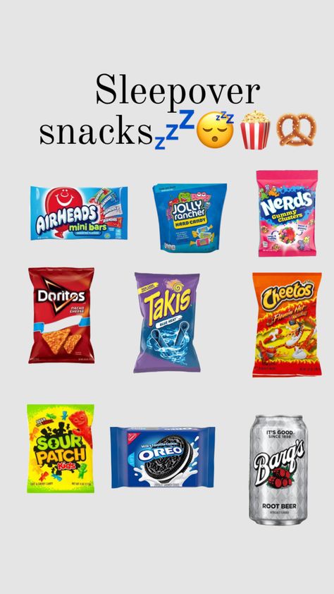 #snacks#sleepover Food To Eat At A Sleepover, Sleepover Snacks To Buy, All Nighter Snack Ideas, Snack List For Sleepover, Best Snacks For Sleepovers, Sleepover Candy, Best Sleepover Snacks, Sleepover Food Ideas Snacks, Sleepover Snacks Aesthetic