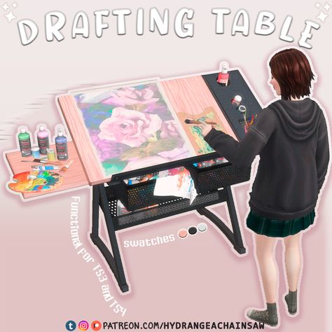 Drafting Table✏️ | Patreon Sims 4cc Decoration, Sims 4 Clutter Cc Food, Decoration Cc Sims 4, Sims 4 Cc Alpha Furniture, Sims 4 Decor Cc Clutter, Sims Cc Build, Sims 2 Aesthetic, Ts4 Cc Decor, Sims Mods Gameplay