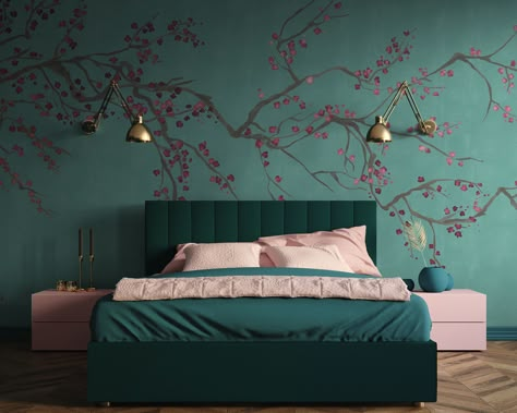 Teal Bedroom Designs, Wallcovering Ideas, Beautiful Bed Designs, Teal Rooms, Simple Bed Designs, Bedroom Turquoise, Teal Bedding, Double Bed Designs, Teal Bedroom