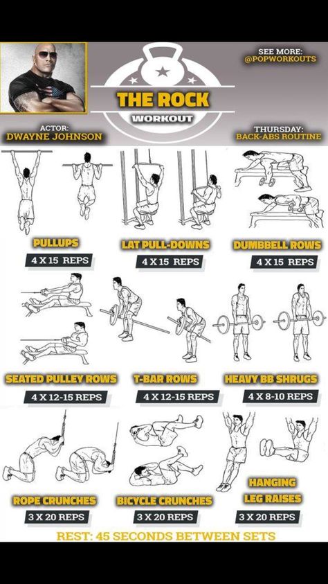 The Rock Back & Abs Workout The Rock Workout Plan, Back Abs Workout, The Rock Workout Routine, Back And Abs Workout, Muscle Building Exercises, Dwayne Johnson Workout, Rock Workout, The Rock Workout, Muscle Abdominal