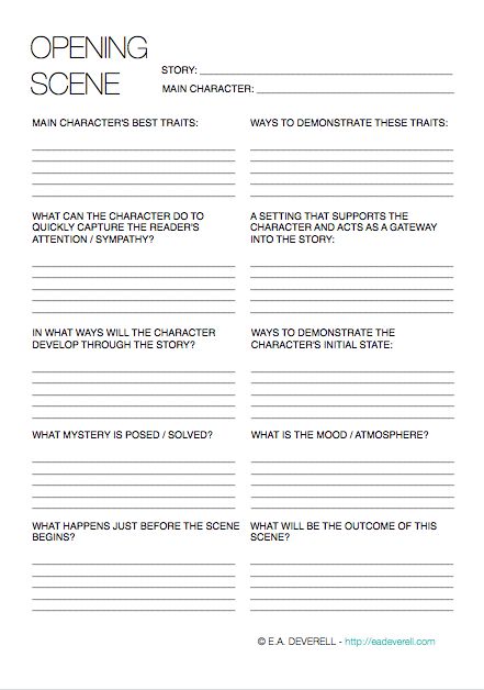 Writing Worksheet – Opening Scenes (PDF) If you’re wondering where to begin, look no further than the beginning. This worksheet will help your character to make an entrance and set the scene. If you would rather be fashionably late and return to your beginning at the end, then you may find it easier, in fact,… Scene Writing, Opening Scene, Writing Blog, Creative Writing Tips, Writers Notebook, Script Writing, Writing Characters, Book Writing Tips, Writing Worksheets