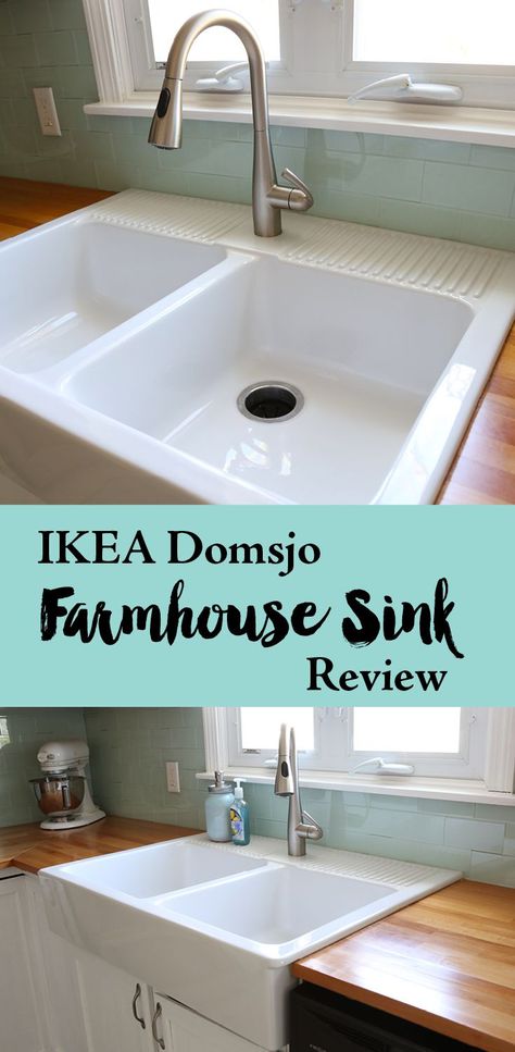 Ikea Domsjo Farmhouse Sink Review. Talking about pros, cons, cleaning, garbage disposals and installation. Sink Renovation, Ikea Farmhouse Sink, Best Farmhouse Sinks, Ikea Sinks, Ikea Farmhouse, Farmhouse Fixer, Farmhouse Sinks, Year Review, Kitchen Updates