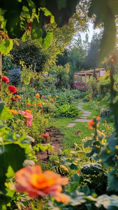 Lush garden path Lush Garden Backyard, Small Balcony Garden, Garden Path, Food Garden, Fruit Garden, Lush Garden, Green Garden, Small Balcony, Balcony Garden