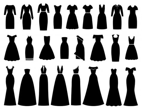 Dresses icon for women. illustration. fe... | Premium Vector #Freepik #vector #vintage #party #icon #woman Dress Art Ideas, How To Design A Dress Drawing, Dress Silhouettes Types, Dress Silloutes, Dress Vector Illustration, Fashion Design Clothes Ideas, Silhouette Dress Illustration, Dress Silhouette Drawing, Dresses Silhouette