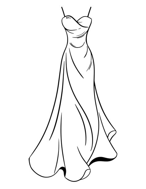 Coloring Pages Outfit, Dress Drawing Outline, Dress Colouring Pages, Fashion Coloring Pages Dresses, Wedding Dress Coloring Pages, Art Dress Drawing, Fashion Design Drawings Dresses, Clothes Design Sketches, Beautiful Dress Drawing