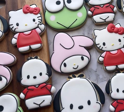 Sanrio Cookies Decorated, Sanrio Sugar Cookies, Hello Kitty Cookies Decorated, Hello Kitty Sugar Cookies, Sanrio Cookies, Kitty Cookies, Hello Kitty Cookies, Valentines Cookies, Birthday Cookie