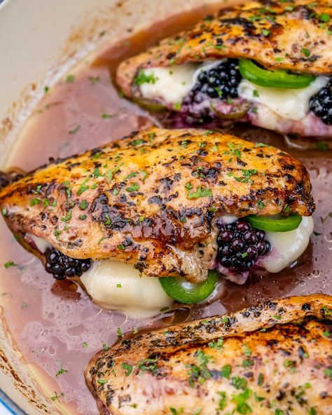 Melty Blackberry Jalapeno Stuffed Chicken | Clean Food Crush Jalapeno Stuffed Chicken, Fresh Corn Salad, Jalapeno Chicken, Clean Eating Challenge, Clean Food Crush, Food Crush, Chicken Dish, Favorite Chicken, Oh My Goodness