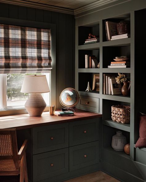 Anissa Zajac (@housesevendesign) | Instagram Old English Cottage Interiors, House Seven Design, Green Boys Room, Modern Traditional Living Room, Hidden Library, Cottage Office, English Cottage Interiors, Cozy Office, Be Weird