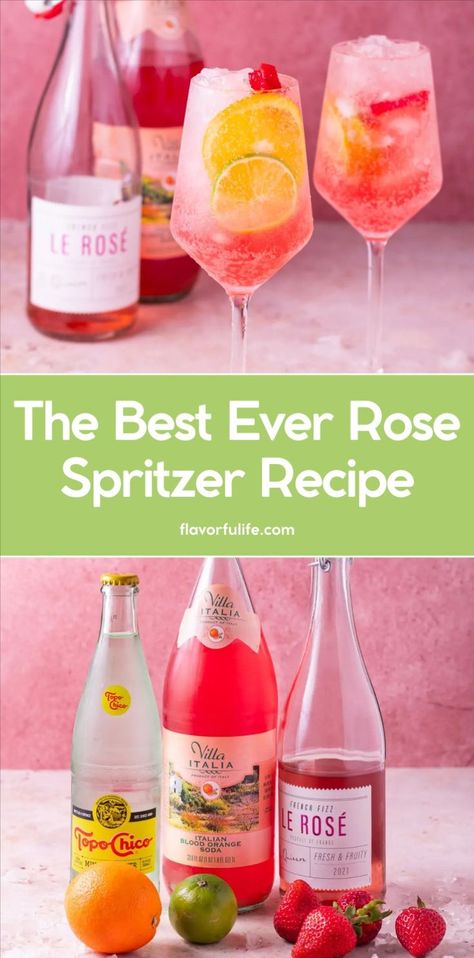 Try this rose wine spritzer recipe for a light and refreshing cocktail that's perfect for any occasion. Using the best sparkling rose wine, this cocktail is both slightly sweet and delicious. Whether you're looking for the best cocktails for a party or a summer cocktail, this spritzer drink is a must-try. Enjoy one of the best rose cocktails for a touch of elegance. Cocktails For A Party, Rose Cocktails, Spritzer Drink, Sparkling Water Cocktail, Sparkling Water Recipes, Wine Spritzer Recipe, Wine Birthday Party, Best Rose Wine, Wine Cocktail Recipes