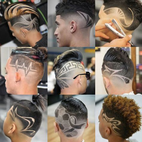 Cool Hair and Haircut Designs For Guys Barber Haircut Designs, Hair Fade Designs, Cool Hair Designs For Men, Barber Hair Designs, Designs In Hair For Boys, Men’s Hair Designs, Boy Hair Designs, Haircut Designs For Boys, Mens Hair Designs