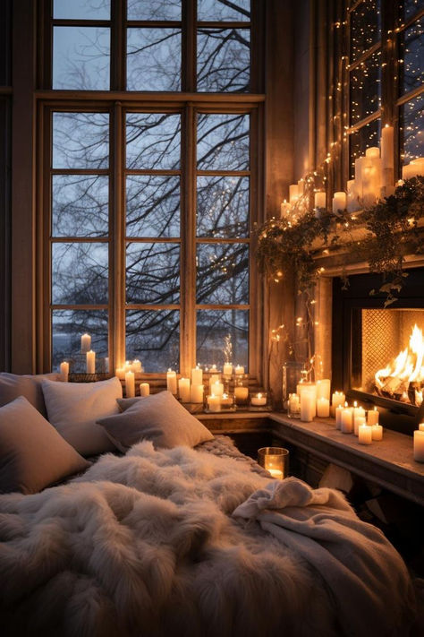 Transform your bedroom into a winter wonderland with enchanting Christmas decor ideas. Capture the magic of the season with cozy throws, twinkling lights, and festive accents. Enjoy the view of nature dressed in snow from the comfort of your bed. Embrace the holiday spirit and create a serene retreat. 🌲✨🛏️ #ChristmasBedroom #WinterWonderland #HolidayDecorIdeas #CozyRetreat #NatureView #SnowyScenes #FestiveVibes #MagicalBedroom #SeasonalJoy #HomeDecor #BedroomInspiration #HolidayMagic Winter Cuddles, Peaceful Room, Christmas Cosy, Winter Living Room, Fireplace Seating, Lights Aesthetic, Modern Rustic Living Room, Winter Decorations Diy, Lakefront Property