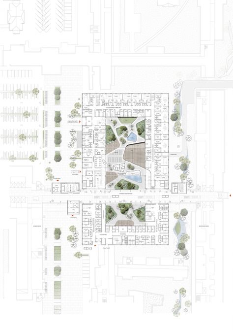 Gallery of C.F. Møller Wins Vendsyssel Hospital Competition - 11 Hospital Design Architecture, Hospital Plans, Architecture Site Plan, Hospital Architecture, Healthcare Architecture, Architecture Presentation Board, Architecture Concept Diagram, Hospital Design, Landscape Architecture Design