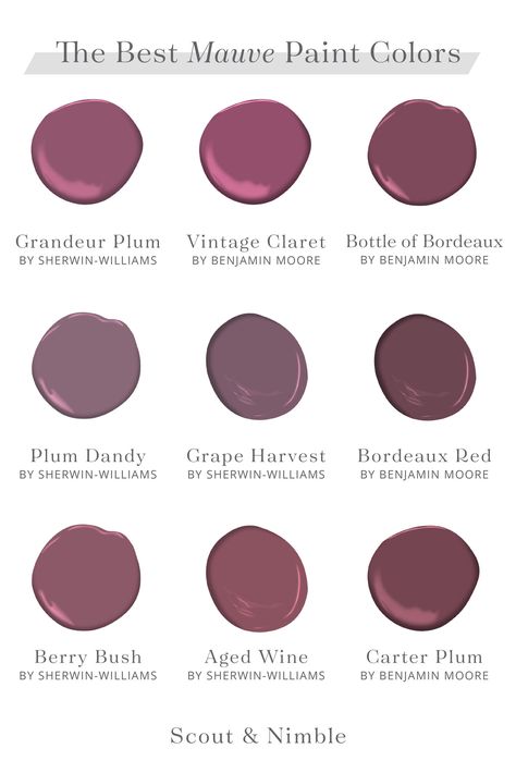 The S&N Collection | The Best Paint Colors — Scout & Nimble Aged Wine Sherwin Williams, Grandeur Plum Sherwin Williams, Plum Dandy Sherwin Williams, Purple Paint For Bedroom, Plum Paint Colors Bedrooms, Berry Colour Palette, Sherwin Williams Plum Paint Colors, Sherwin Williams Mauve Colors, Sherwin Williams Mauve