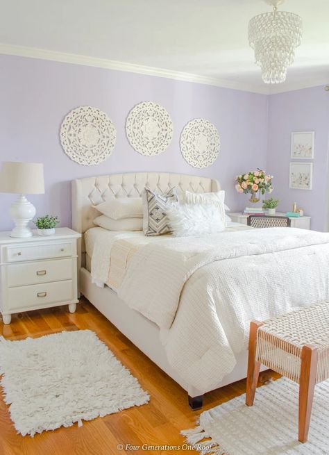 Bedroom Wall Color Ideas, Purple Wall Bedroom, Bedroom Wall Color, Lilac Room, Lilac Bedroom, Wall Color Ideas, Lavender Bedroom, Lavender Room, Guest Bedroom Makeover