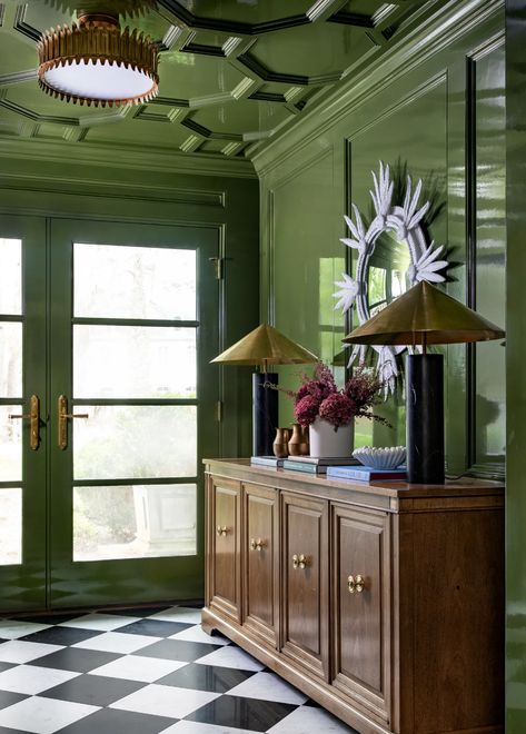 The 9 Best Green Paint Colors Designers Turn to Again and Again | Architectural Digest Harlequin Floors, Whales Tail, Lacquered Walls, Interior Shutters, Powder Room Design, Green Paint Colors, Flooring Trends, Kitchen Paint Colors, Green Walls