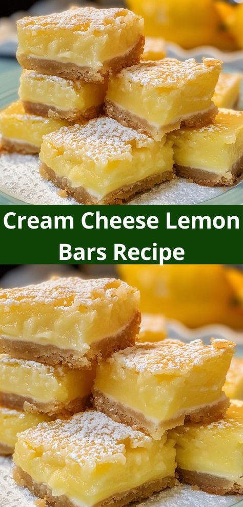 Searching for easy dessert recipes? Discover our Cream Cheese Lemon Bars! These lemon bars are easy to prepare and one of the best lemon recipes for any occasion. Lemon Bars For Two, Meyer Lemon Bars Recipe, Lemon Cheesecake Bars Recipe, Fresh Lemon Desserts, 8x8 Dessert Recipes, Lemon Recipes Dessert, Lemon Bars Pioneer Woman, Lemon Bar Cake, Recipe For Lemon Bars